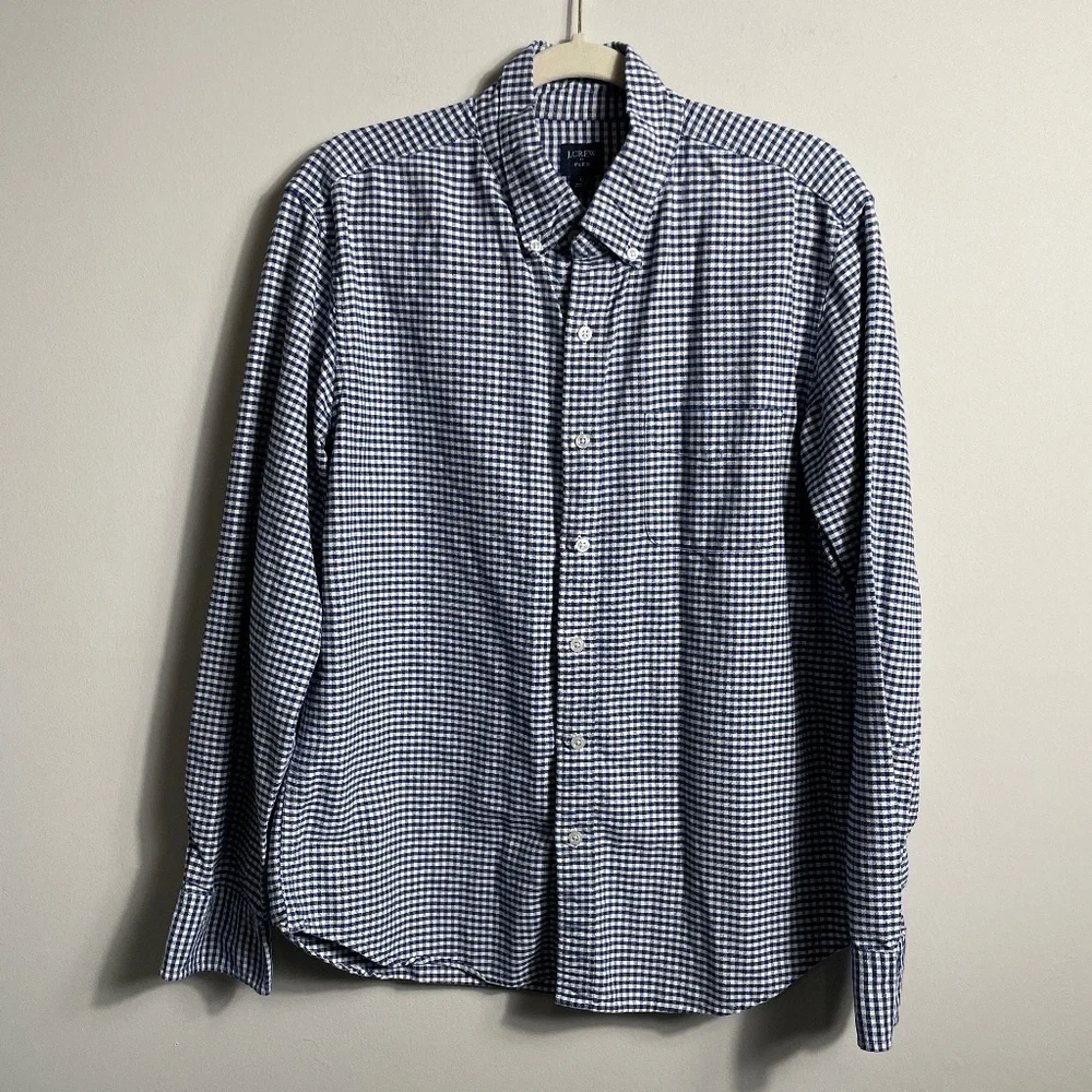 J. Crew Blue and White Checkered Casual Button Down Shirt‎